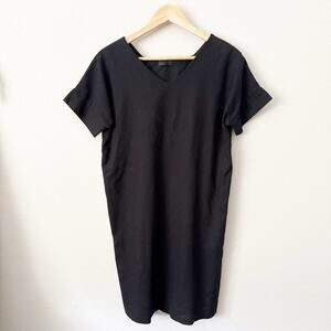 INDIBRAND | Black Cotton Linen Blend Dress Black Mini Boxy LBD | Size Medium